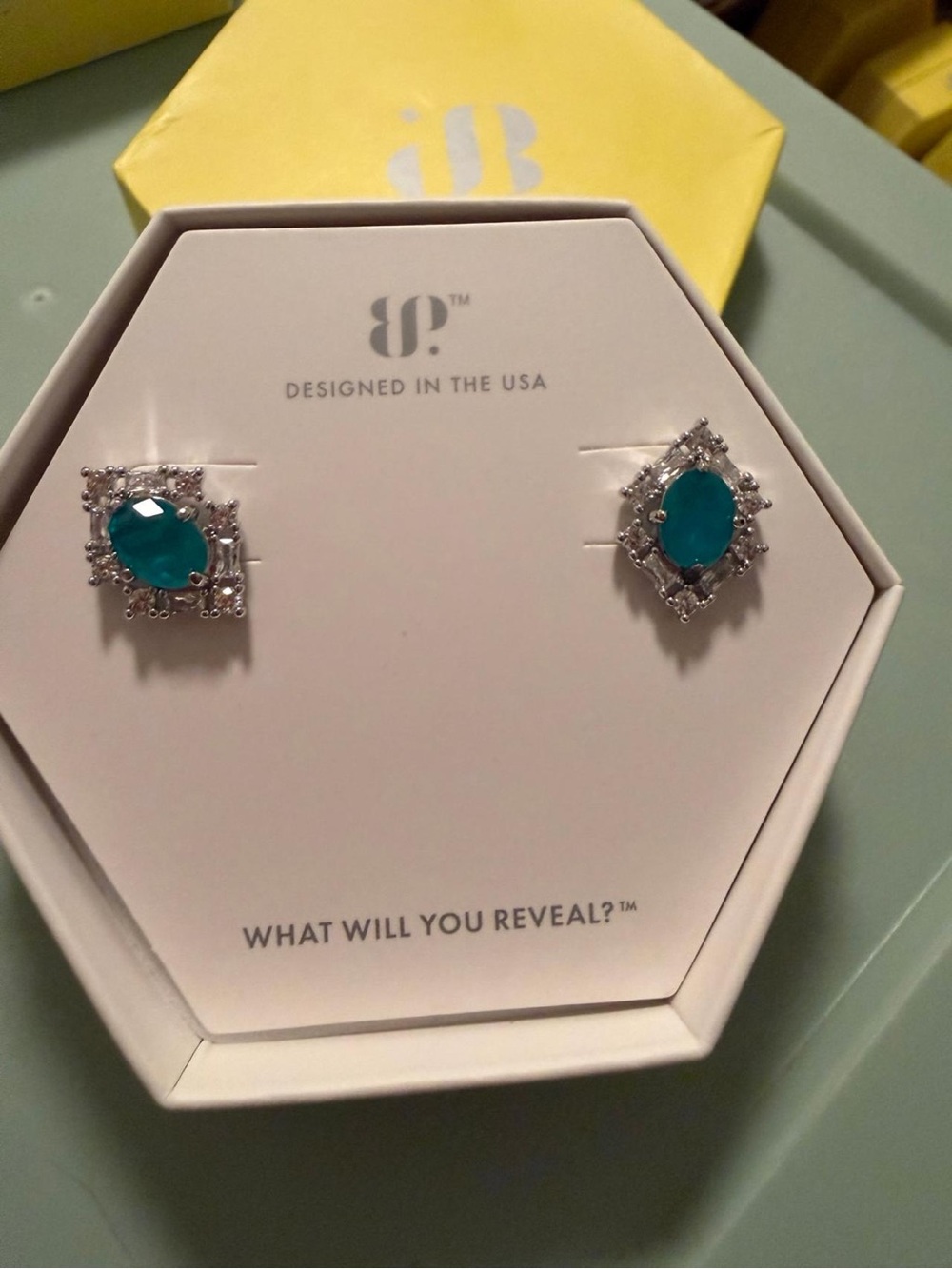 Teal Crystal Halo Stud Earrings - Designed in the USA